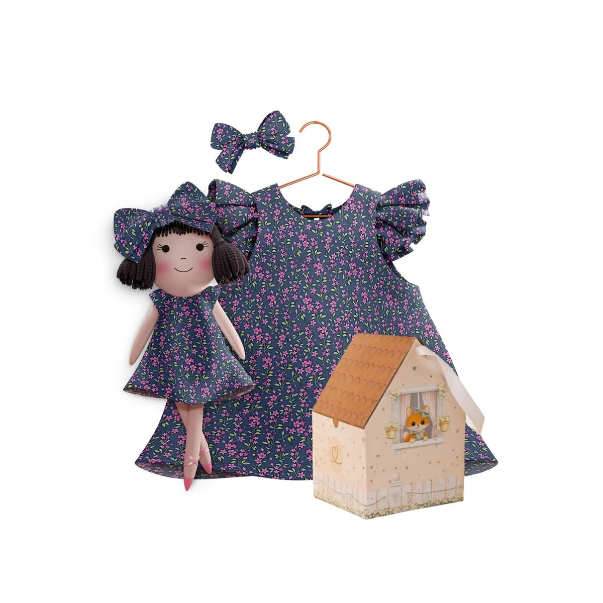 Blossom dress and doll Alice with gift box - true fabric color