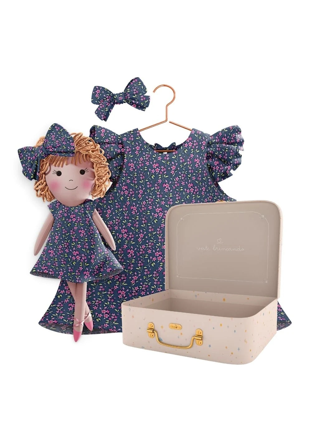 Blossom dress, doll Annie and Petit Case - true fabric color