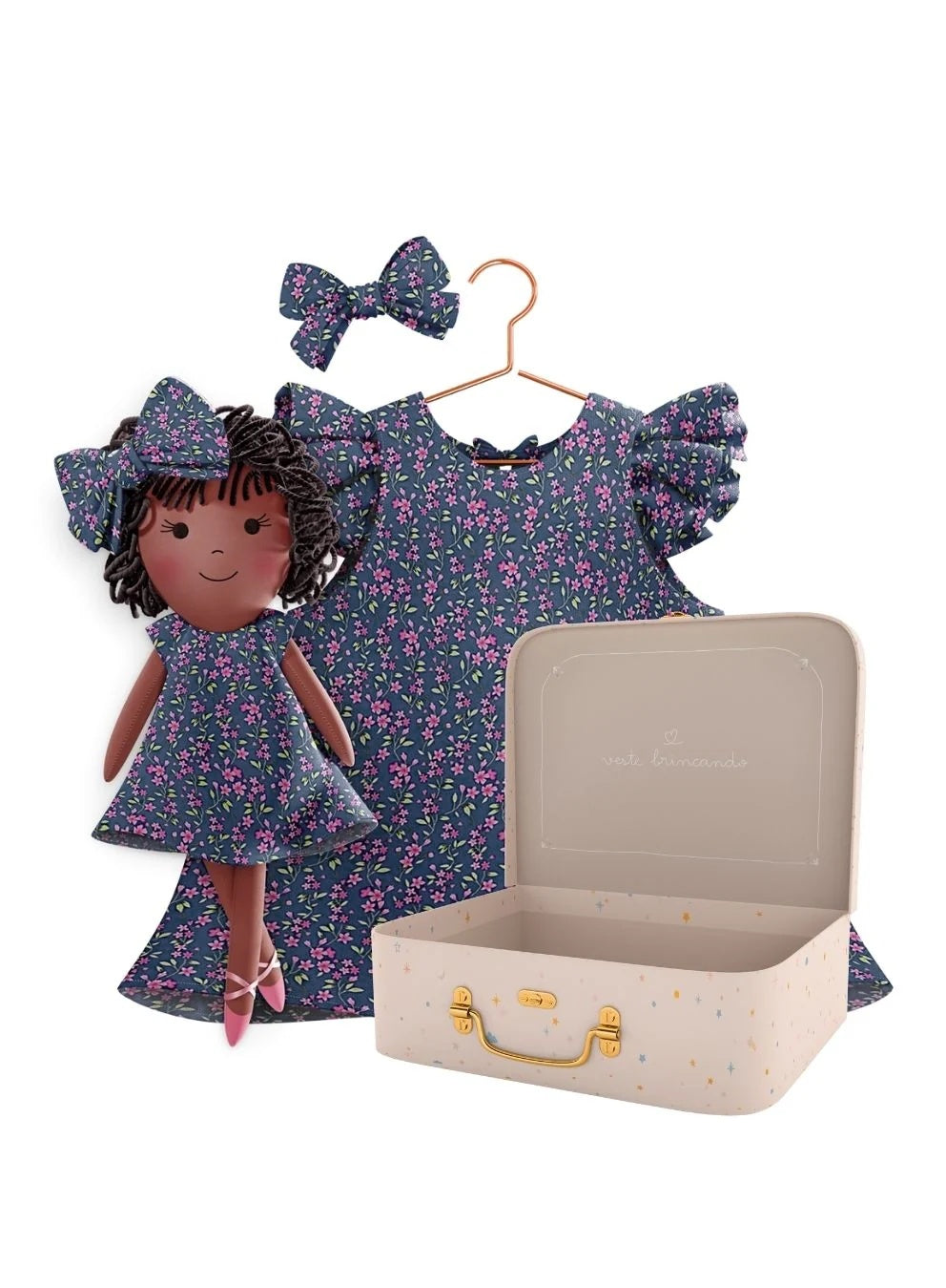 Blossom dress, doll Bella and Petit Case - true fabric color