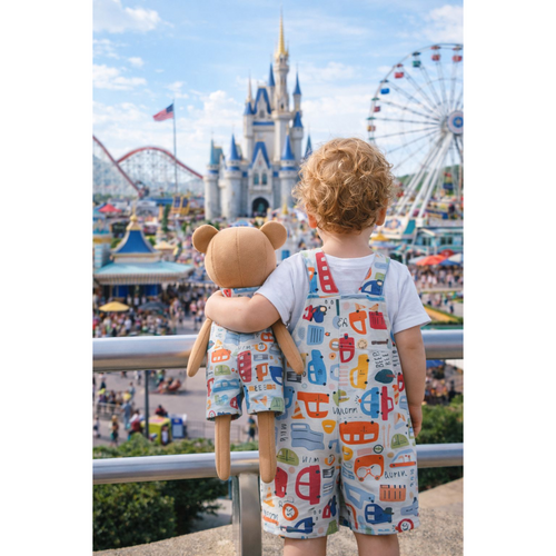 Boys Cars Romper & Matching Plush Toy – Handmade Cotton, Teddy Bear