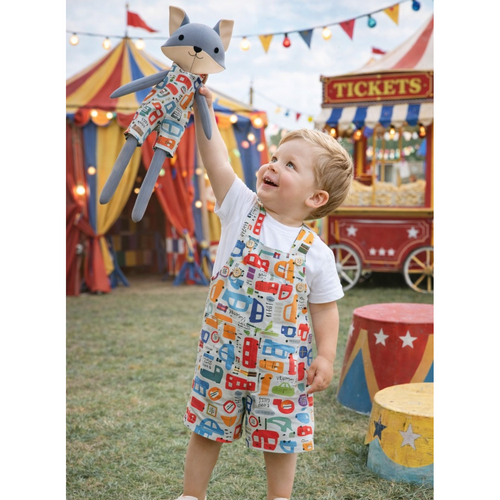 Boys Cars Romper & Matching Plush Toy – Handmade Cotton, Mr. Fox