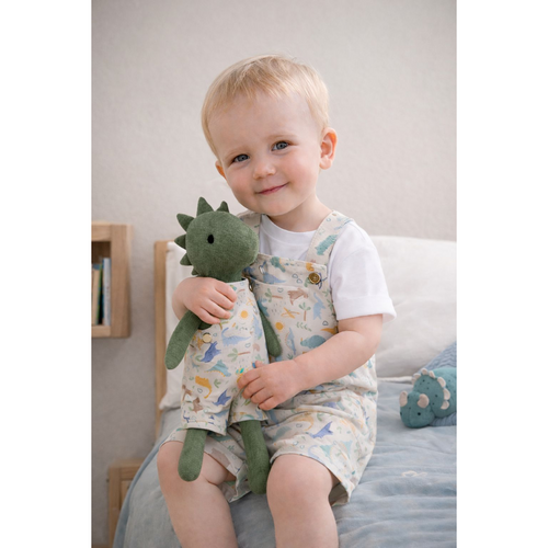 Boys Dino Romper & Matching Plush Toy – Handmade Cotton, Dino