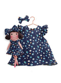 Girls cotton dress with matching handmade cloth doll