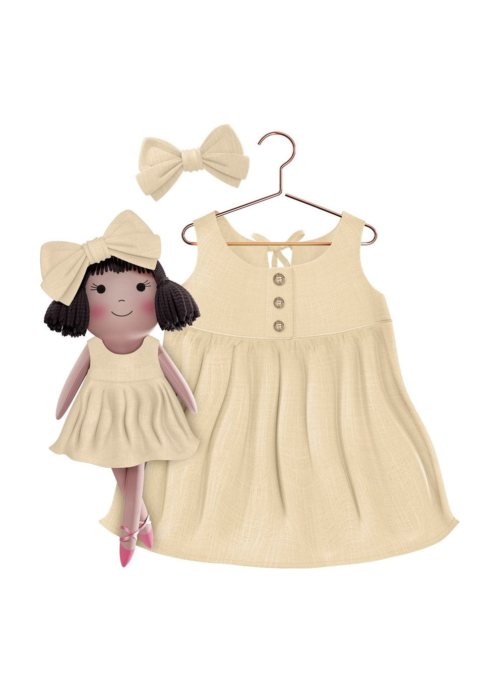 Girls cotton dress with matching handmade cloth doll