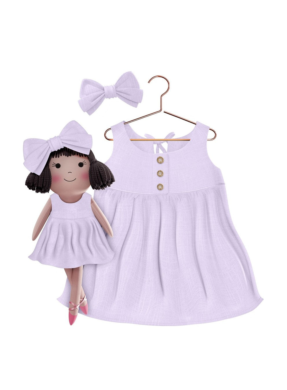 Girls cotton dress with matching handmade cloth doll