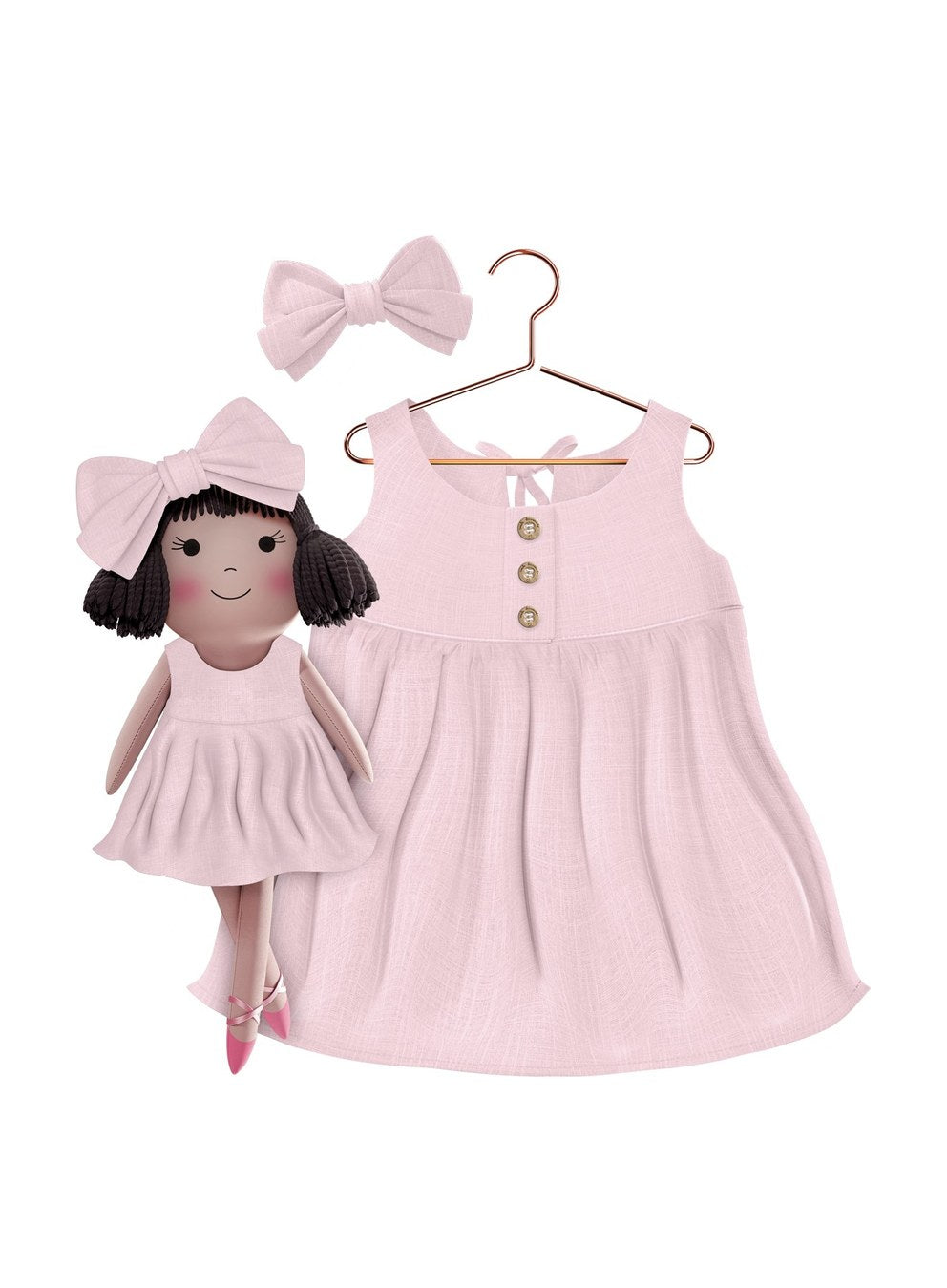 Girls cotton dress with matching handmade cloth doll