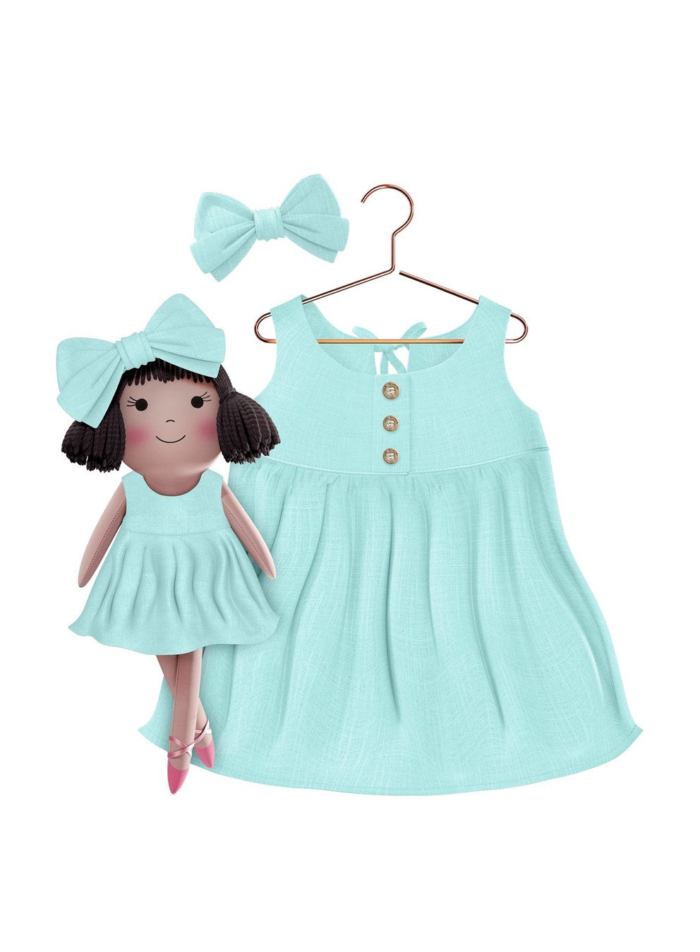 Girls cotton dress with matching handmade cloth doll