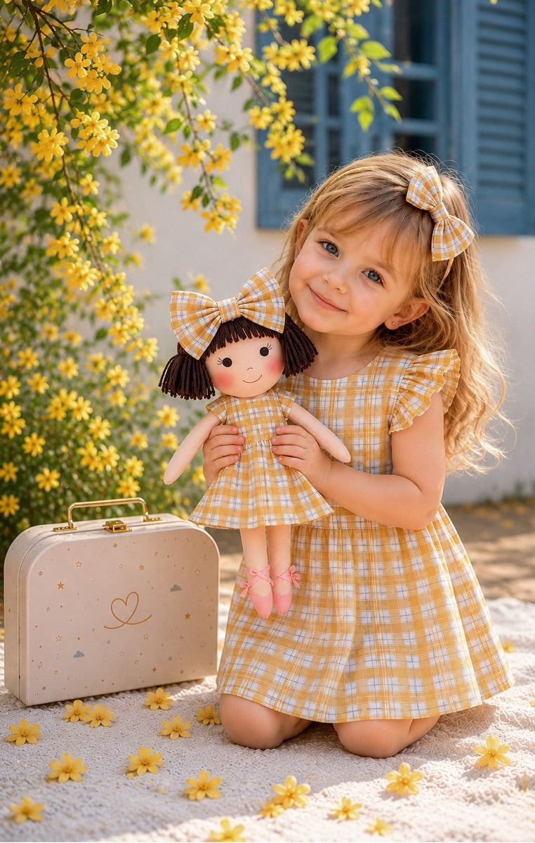 Girls Gingham Dress & Matching Doll Set with Petit Case – Alice