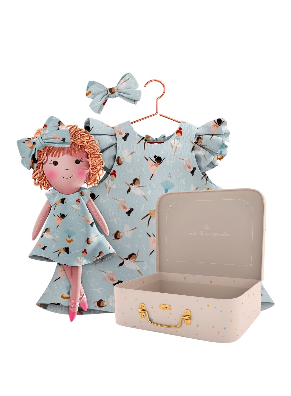 Annie cloth doll with her Petit Case keepsake suitcase