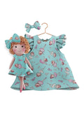 Girls cotton dress with matching handmade cloth doll