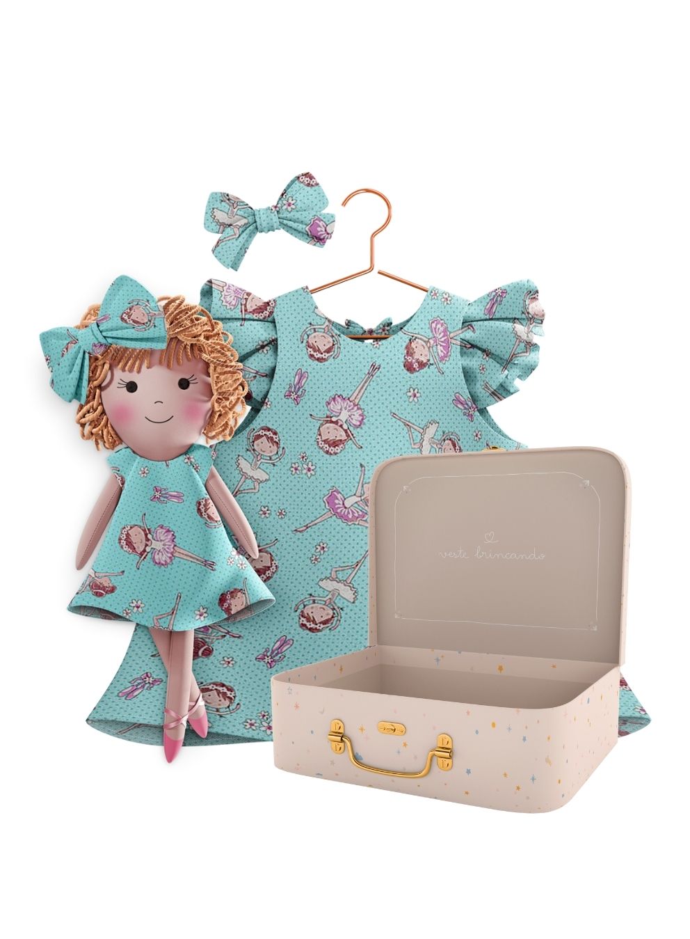 Annie cloth doll with her Petit Case keepsake suitcase