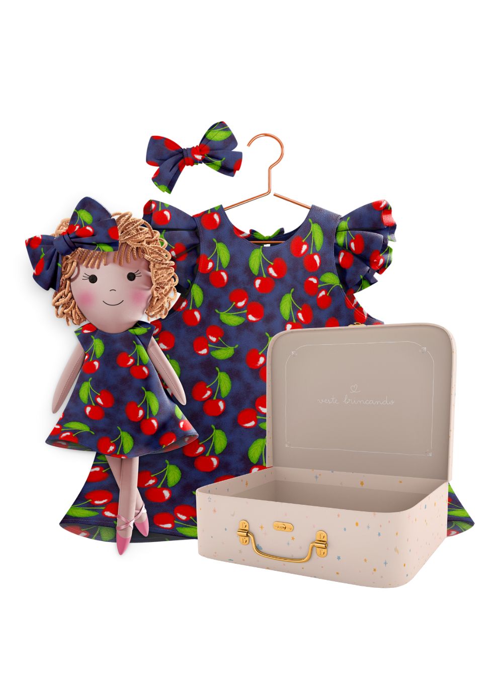 Annie cloth doll with her Petit Case keepsake suitcase