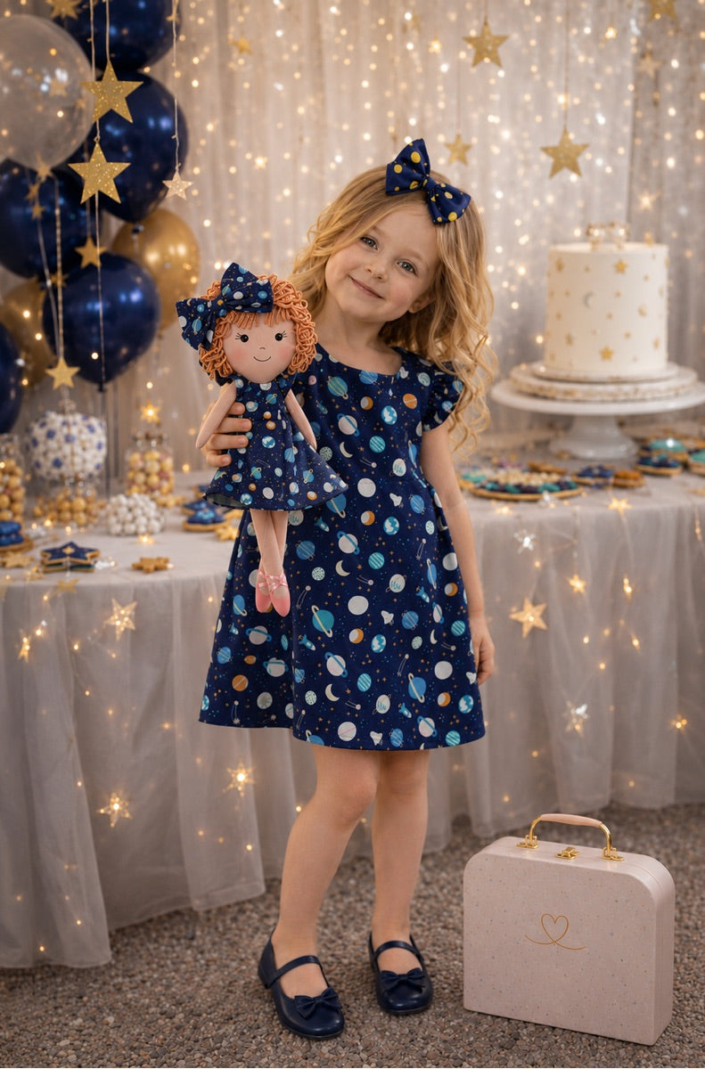 Girls Space Dress & Matching Doll Set with Petit Case – Annie