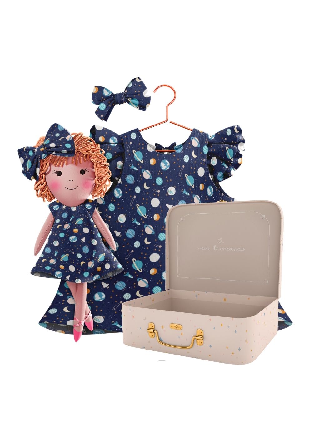 Annie cloth doll with her Petit Case keepsake suitcase