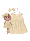 Girls cotton dress with matching handmade cloth doll