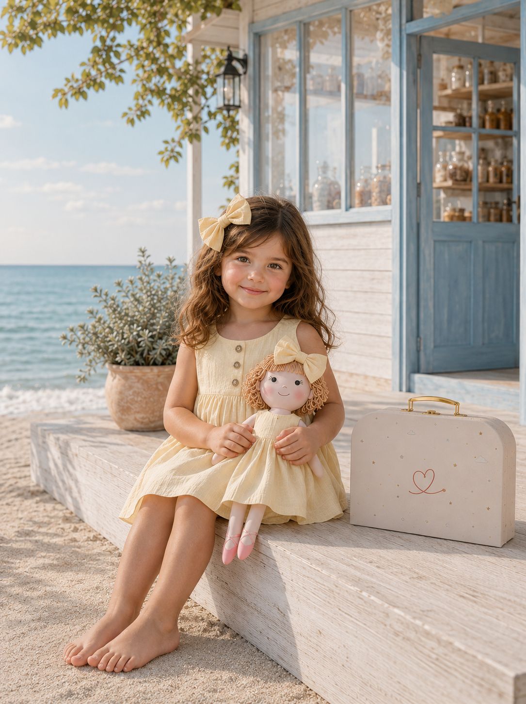 Girls Classic Yellow Dress & Matching Doll Set with Petit Case – Annie