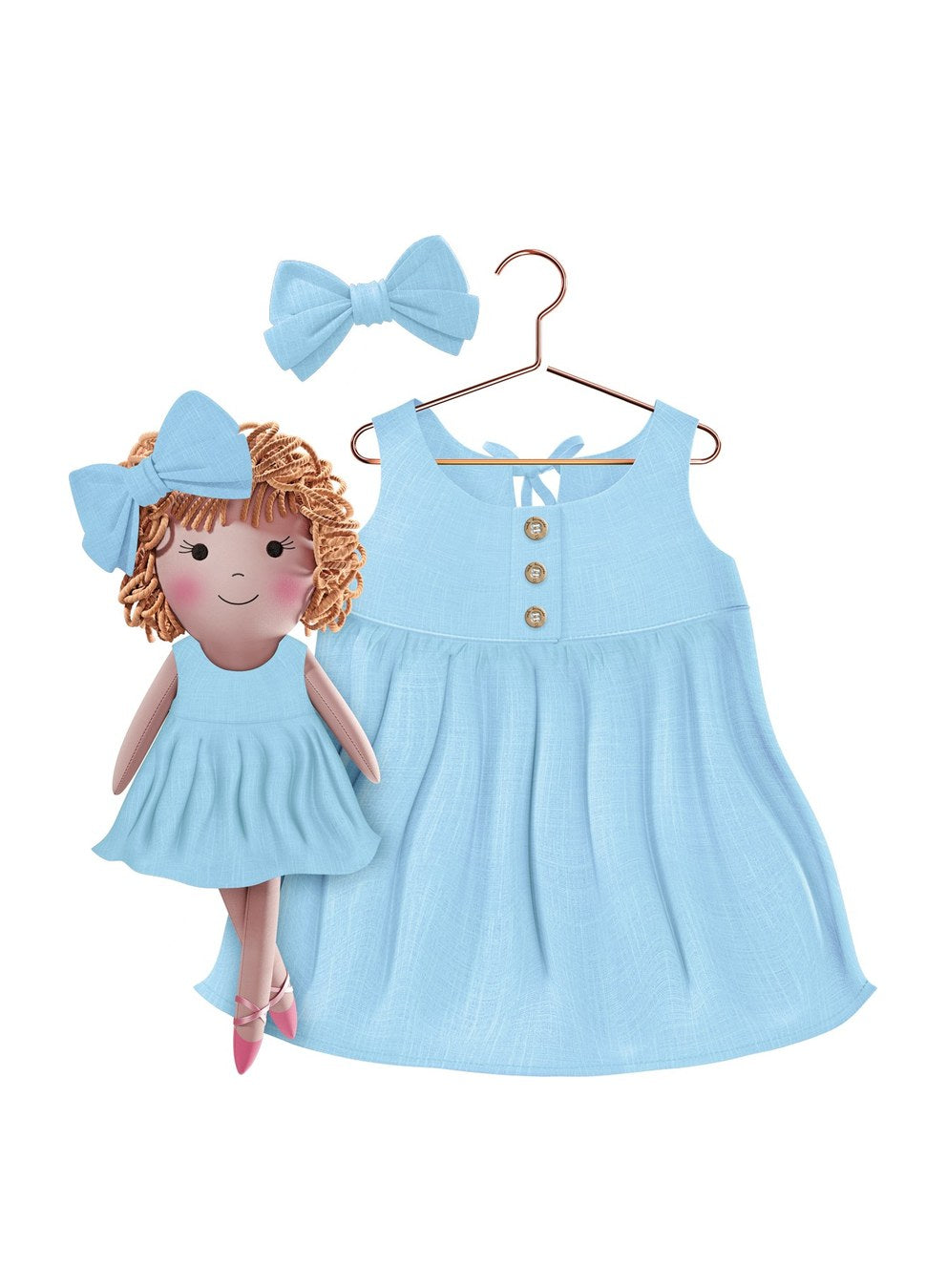 Girls cotton dress with matching handmade cloth doll