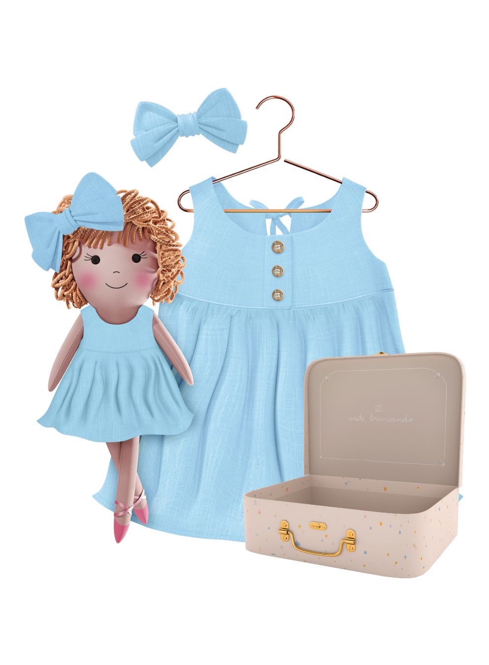 Annie cloth doll with her Petit Case keepsake suitcase