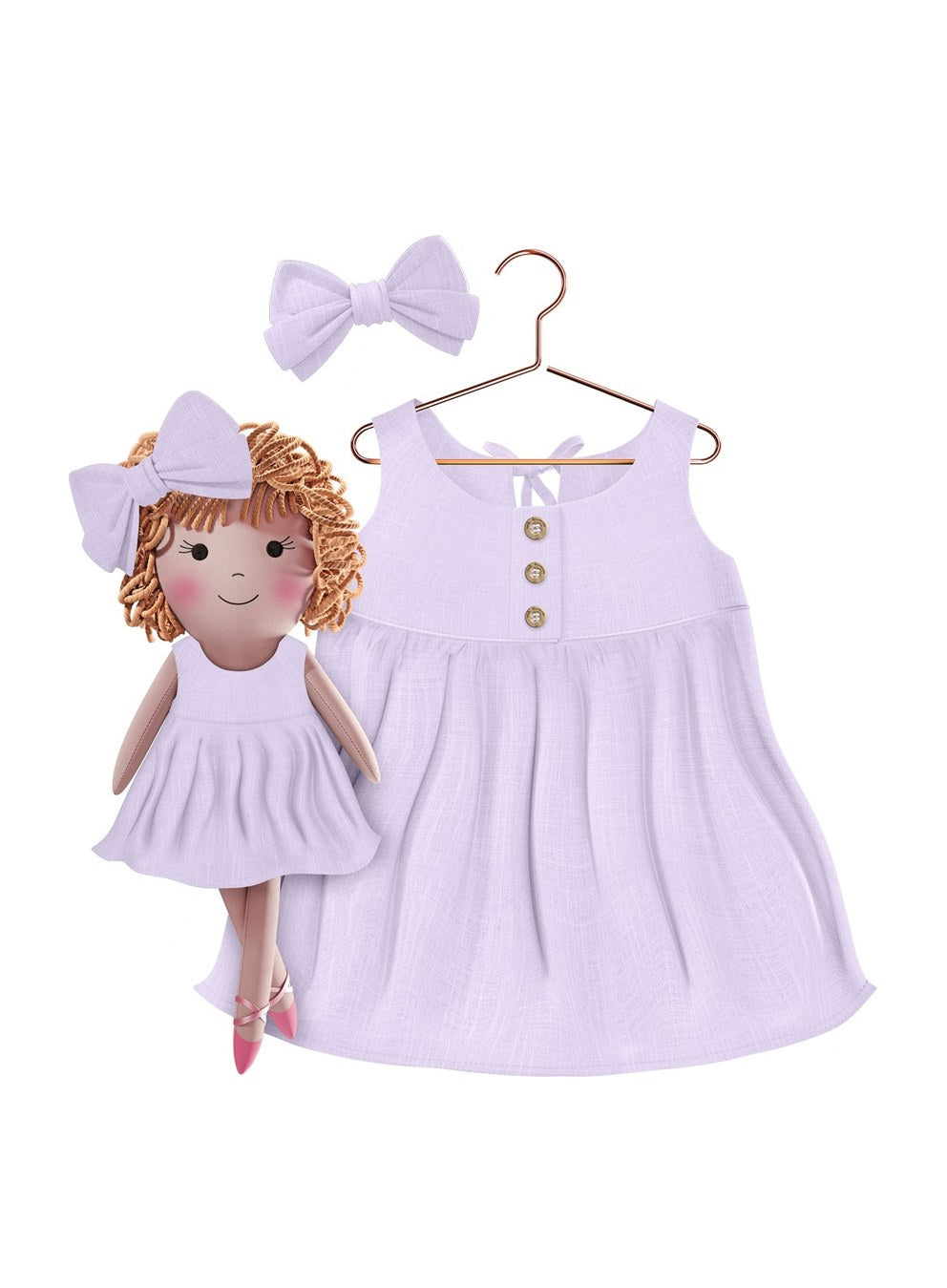 Girls cotton dress with matching handmade cloth doll