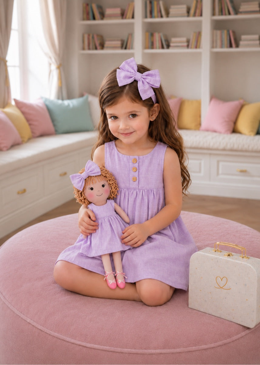 Girls Classic Lavender Dress & Matching Doll Set with Petit Case – Annie
