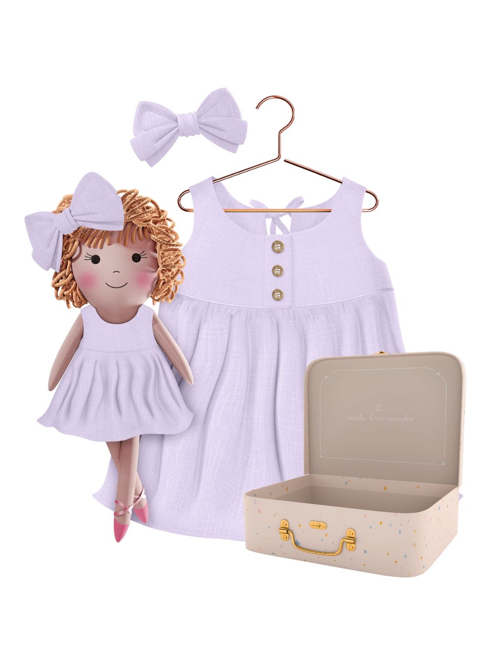 Annie cloth doll with her Petit Case keepsake suitcase