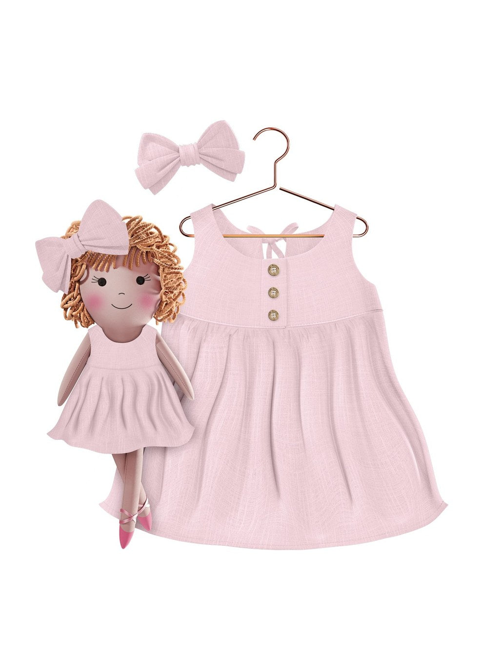 Girls cotton dress with matching handmade cloth doll