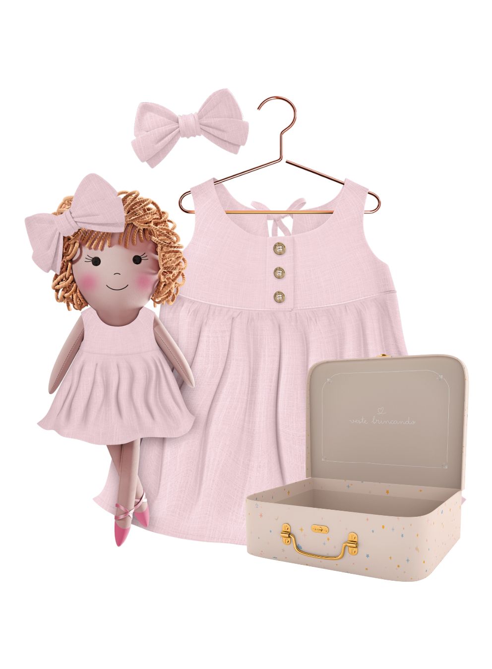 Annie cloth doll with her Petit Case keepsake suitcase