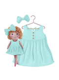 Girls cotton dress with matching handmade cloth doll