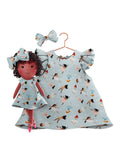 Girls cotton dress with matching handmade cloth doll