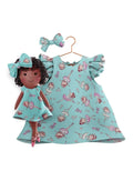 Girls cotton dress with matching handmade cloth doll