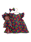 Girls cotton dress with matching handmade cloth doll