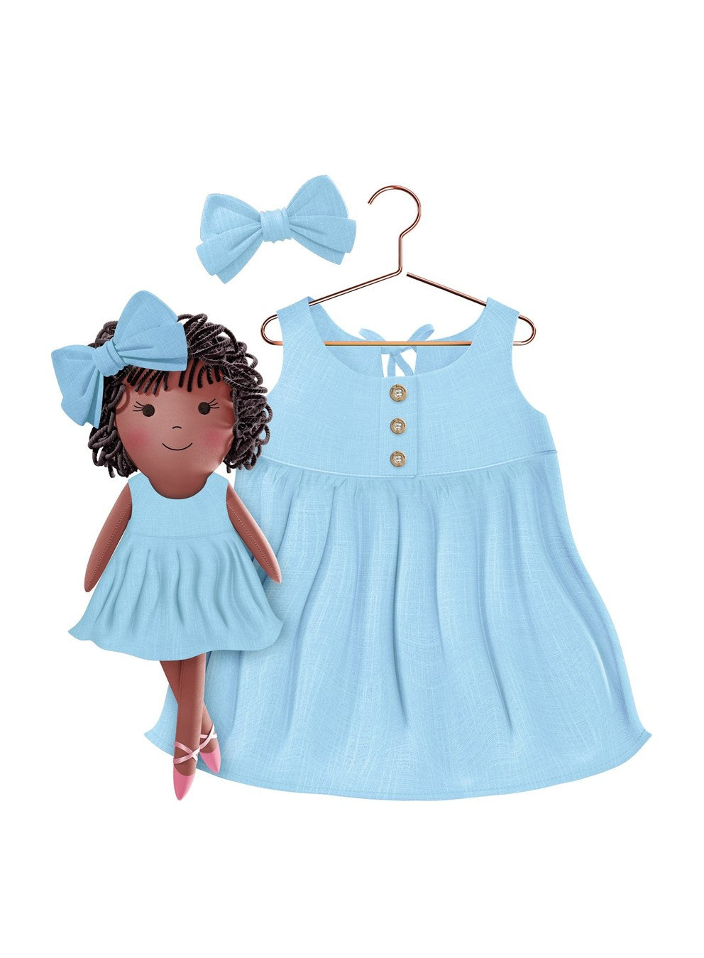 Girls cotton dress with matching handmade cloth doll