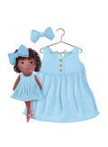Girls cotton dress with matching handmade cloth doll