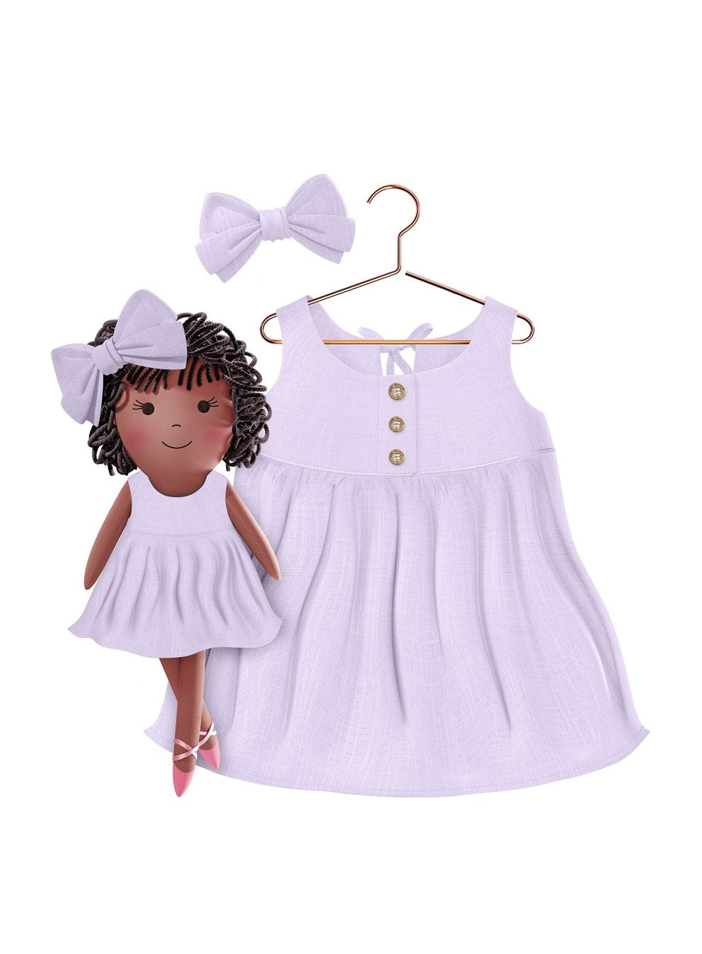 Girls cotton dress with matching handmade cloth doll