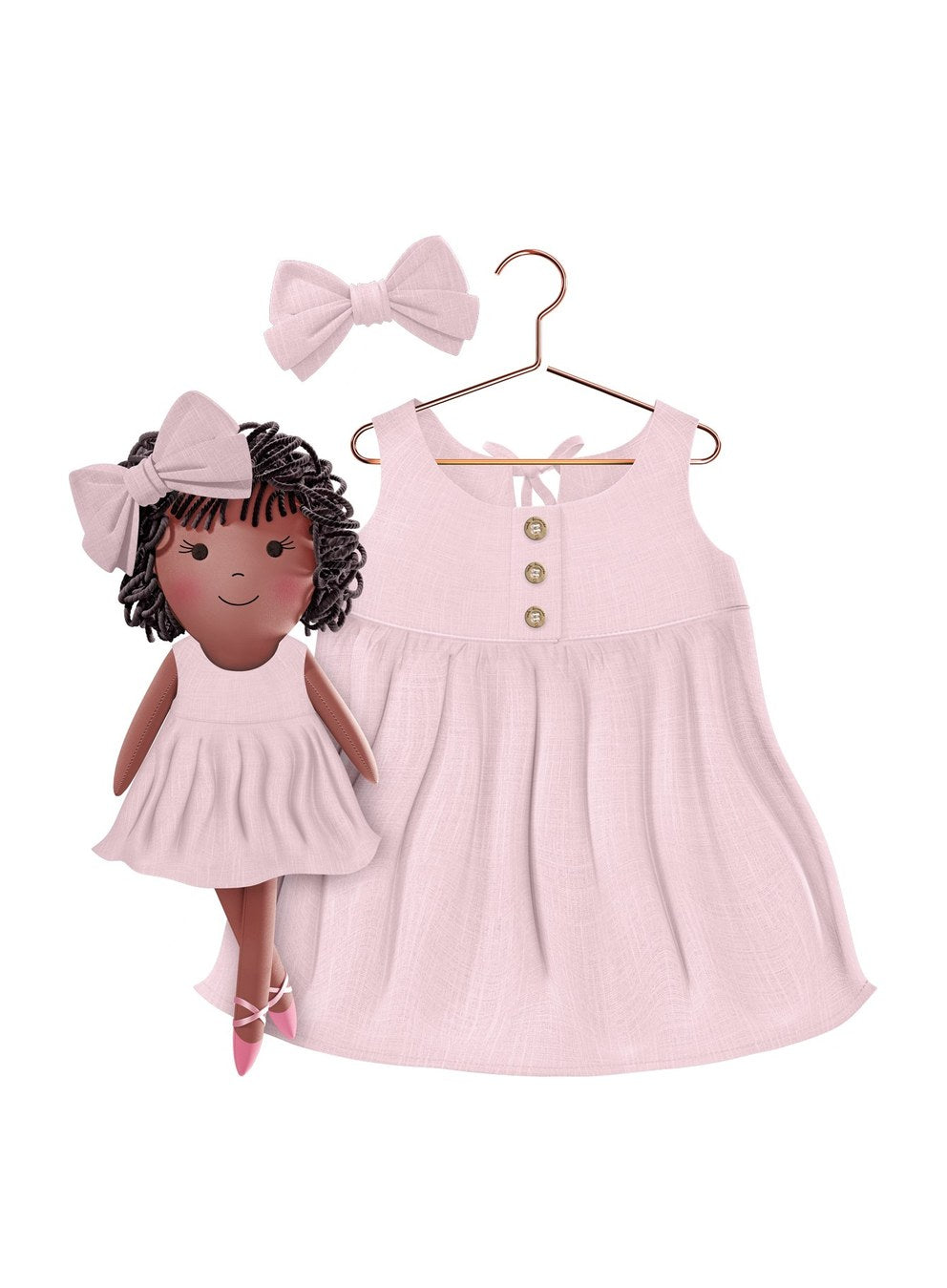 Girls cotton dress with matching handmade cloth doll