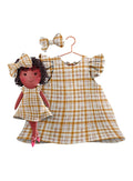 Girls cotton dress with matching handmade cloth doll