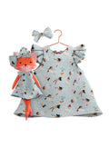 Girls cotton dress with matching handmade cloth doll