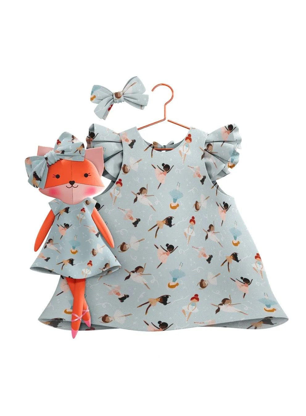 Girls cotton dress with matching handmade cloth doll