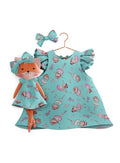 Girls cotton dress with matching handmade cloth doll
