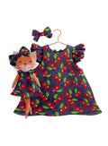 Girls cotton dress with matching handmade cloth doll