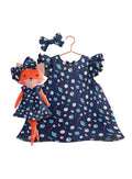 Girls cotton dress with matching handmade cloth doll