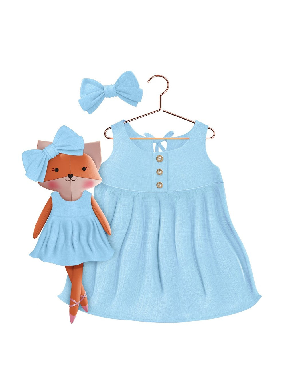 Girls cotton dress with matching handmade cloth doll