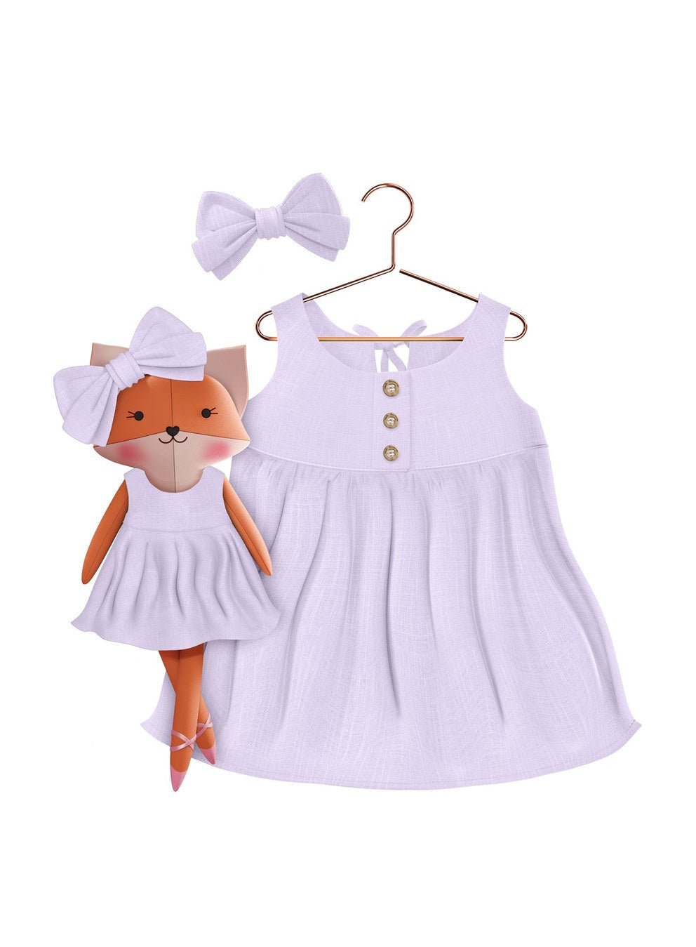 Girls cotton dress with matching handmade cloth doll