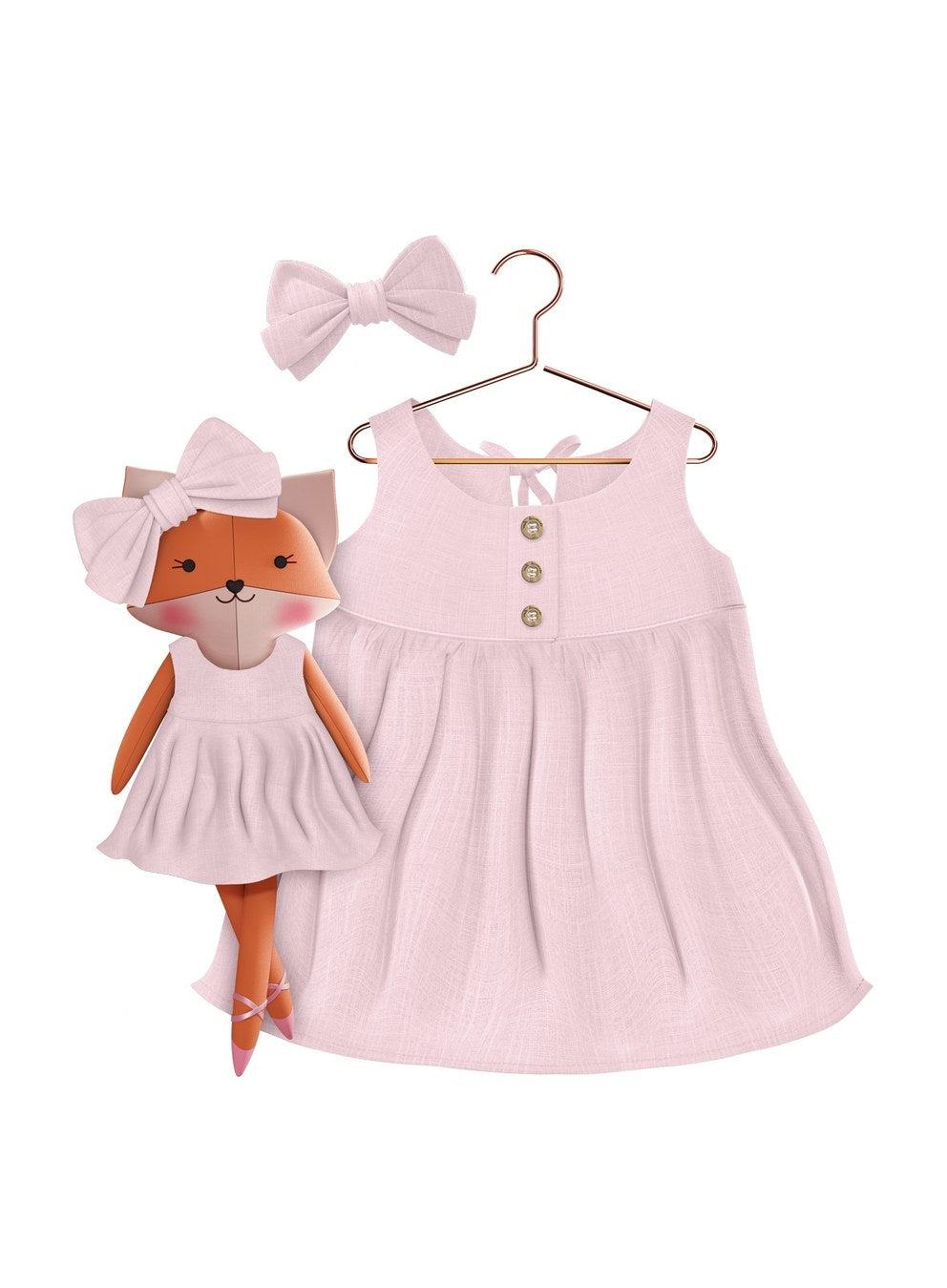 Girls cotton dress with matching handmade cloth doll