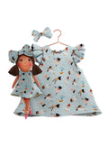 Girls cotton dress with matching handmade cloth doll