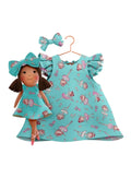 Girls cotton dress with matching handmade cloth doll