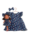 Girls cotton dress with matching handmade cloth doll