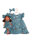 Girls cotton dress with matching handmade cloth doll
