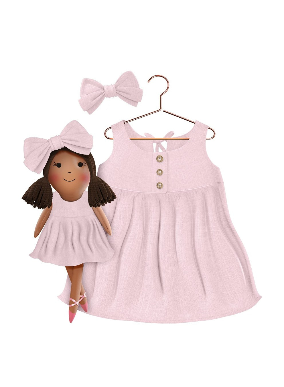 Girls cotton dress with matching handmade cloth doll