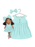 Girls cotton dress with matching handmade cloth doll